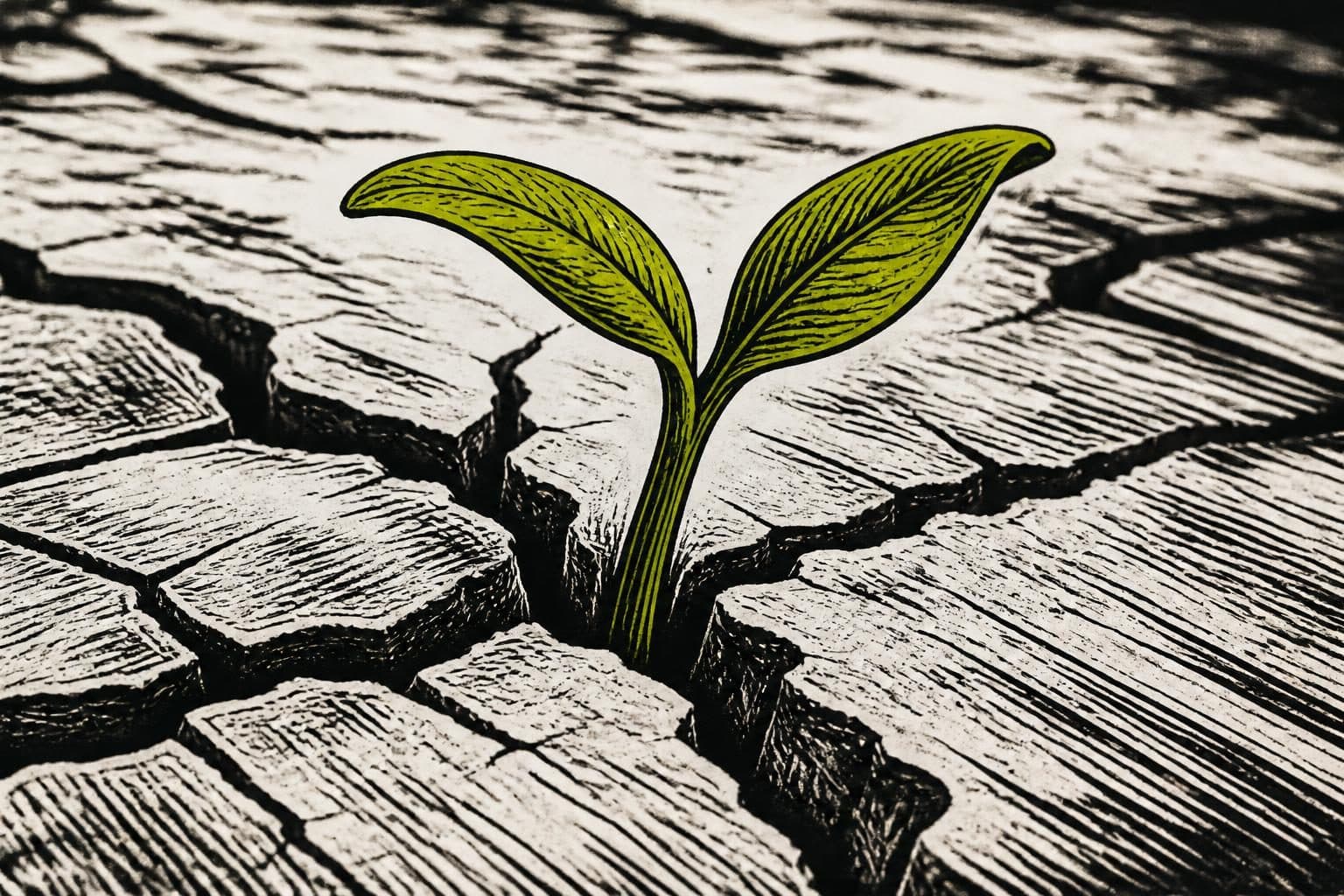 A single, vibrant seedling pushes through cracked earth, its leaves unfurling towards a warm, golden sunbeam, symbolizing the burgeoning potential within the personal growth market