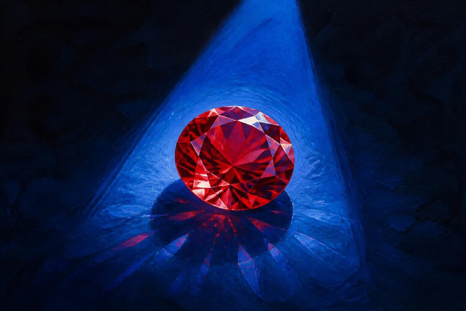 A single, focused beam of light illuminates a precisely cut gemstone, revealing its inner clarity and brilliance against a dark, uncluttered background