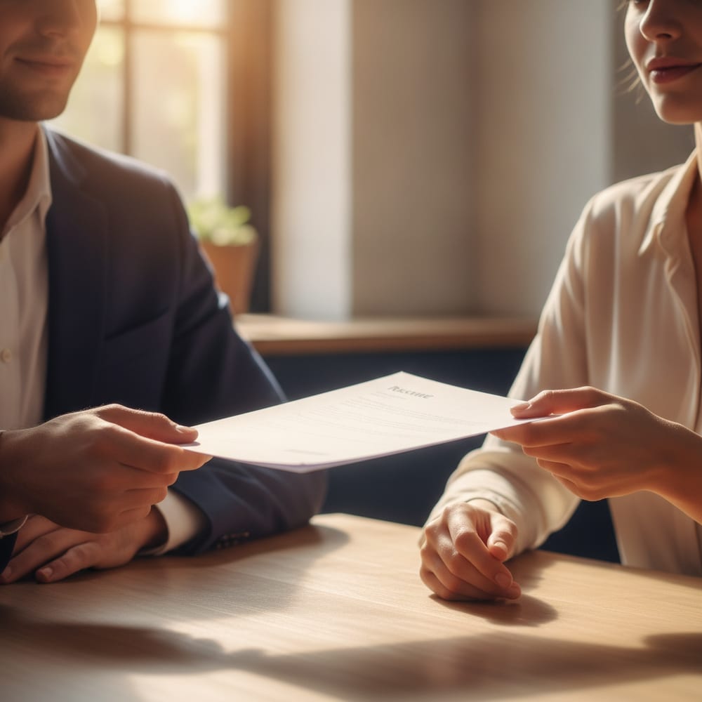 Coach and client handing off a resume
