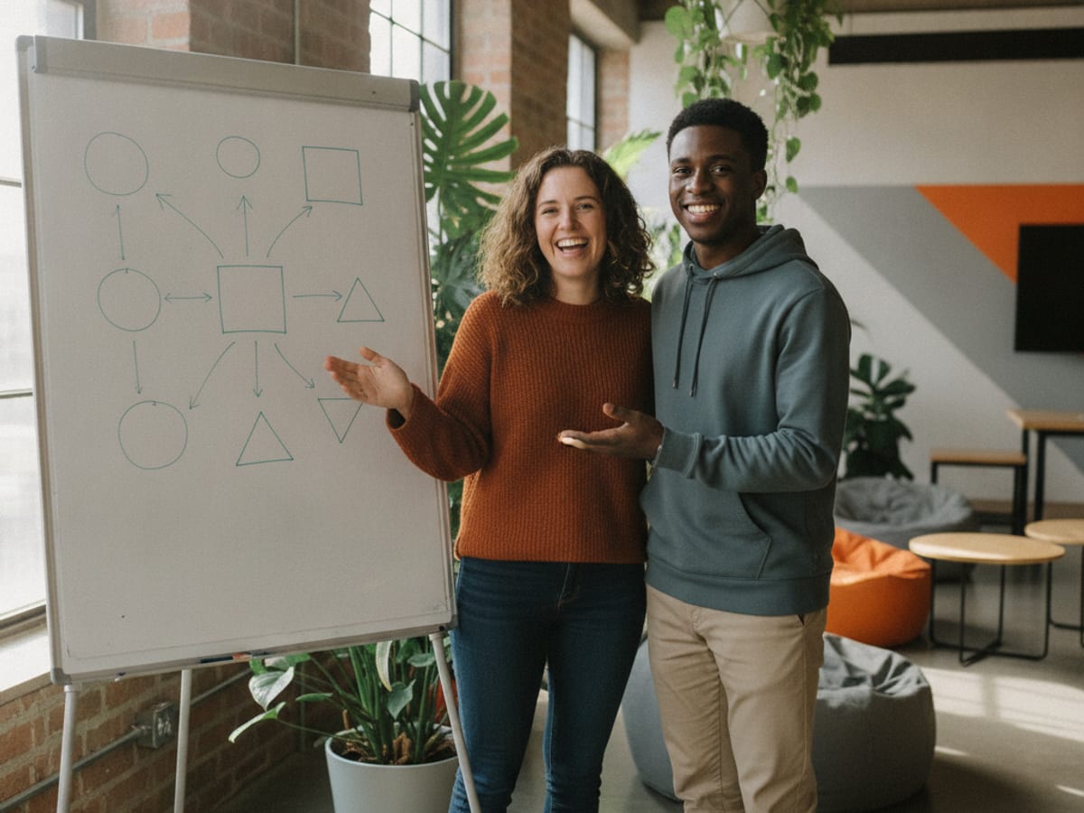 Mentor and founder at a whiteboard