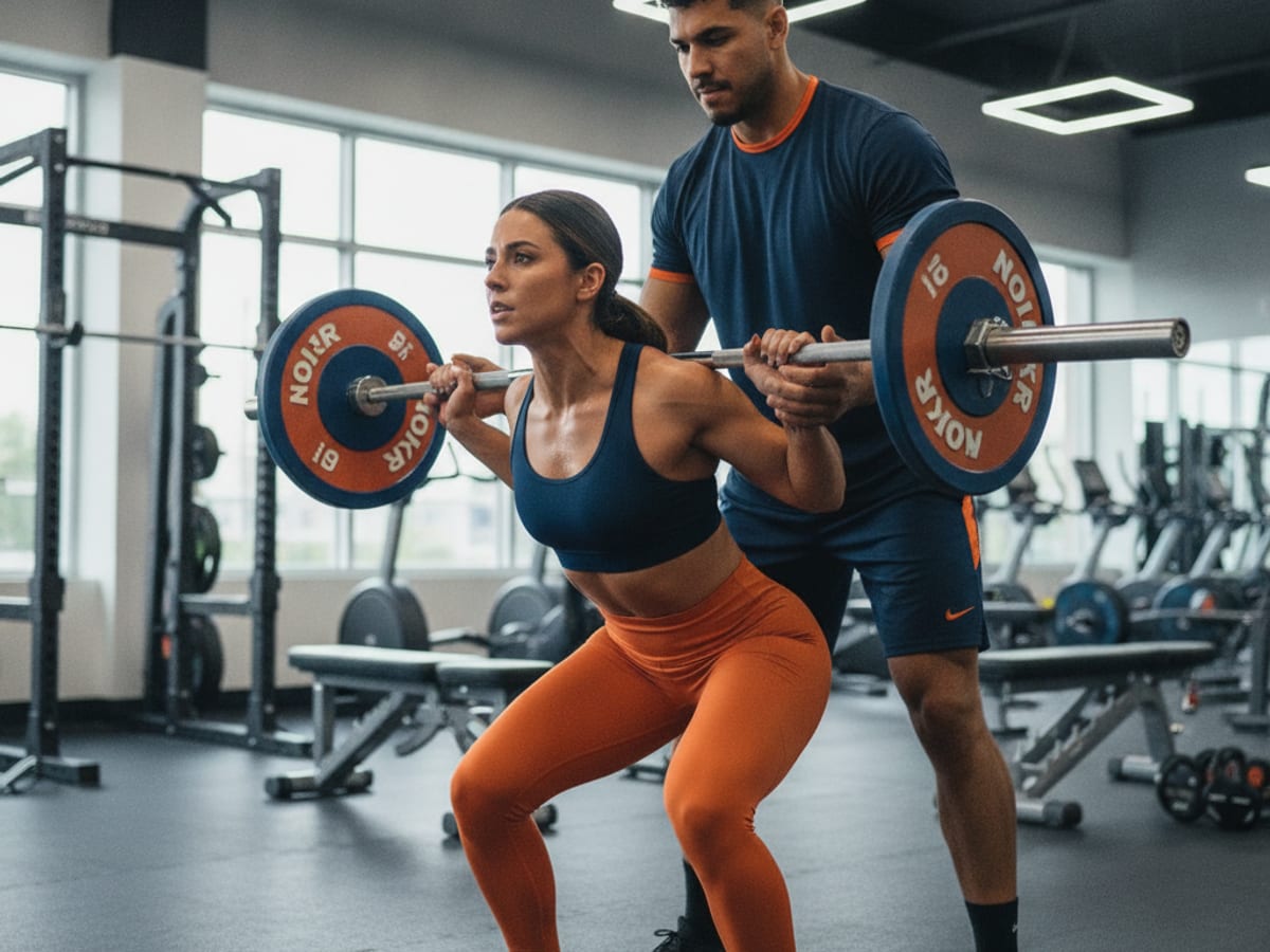 Coach spotting an athlete mid-lift