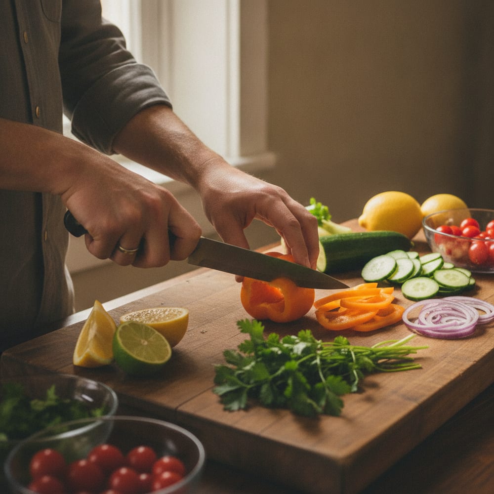 Hands preparing a meal together